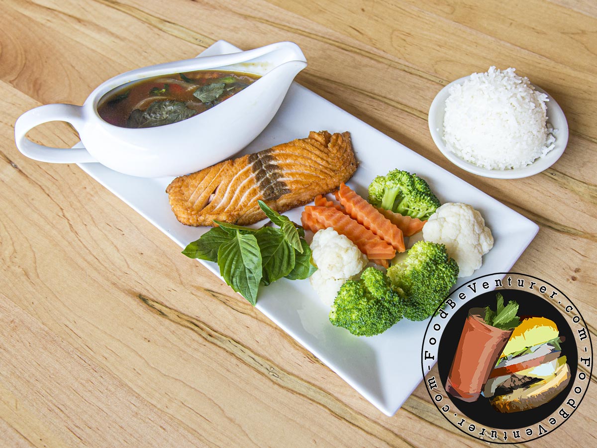 Eattini Thai Kitchen Grillled Salmon Basil Sauce